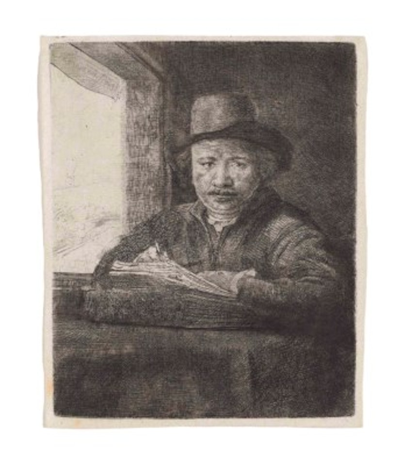 Self-Portrait etching at a Window by Attributed to Rembrandt Harmensz van Rijn
