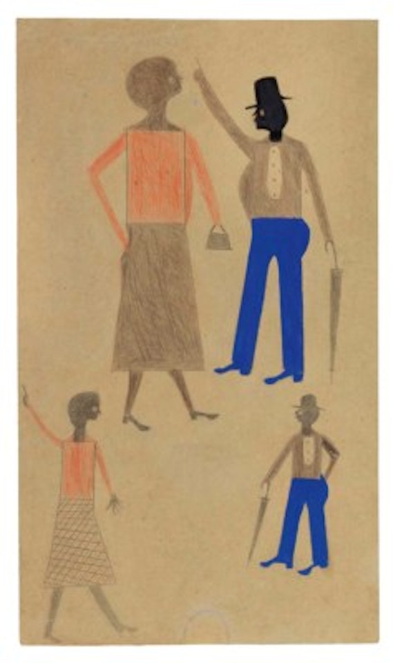 Two Women in Orange, Two Men in Blue by Bill Traylor