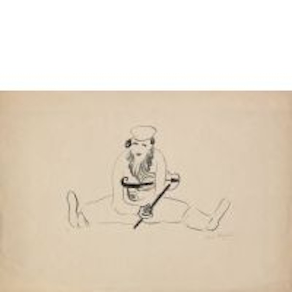 The bearded man sitting with a violin under his arm by Marc Chagall