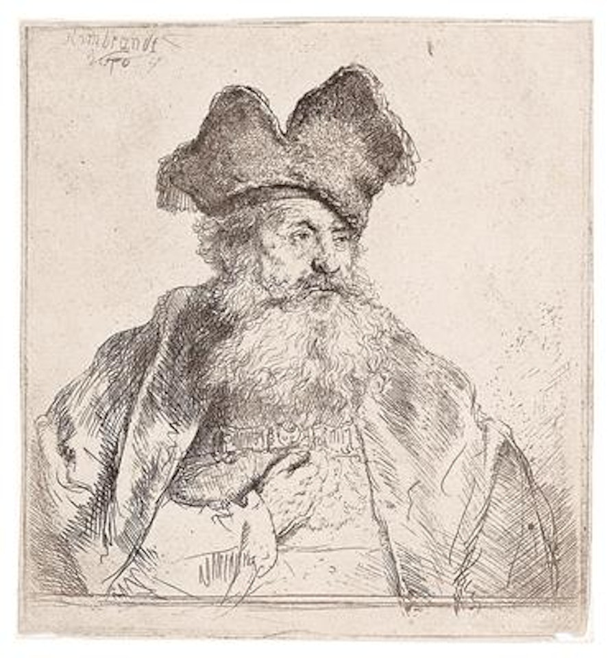 Old man with a Divided Fur Cap by Attributed to Rembrandt Harmensz van Rijn