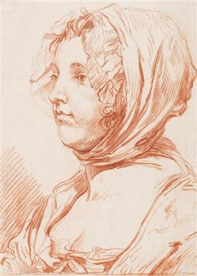 A study of a young woman in a red kerchief by Jean-Baptiste Greuze