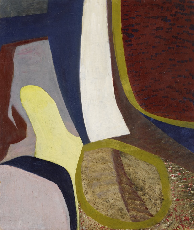 OHNE TITEL (ABSTRAKTES BILD MIT OCKERFARBENEM KREIS) (UNTITLED (ABSTRACT PAINTING WITH OCHRE CIRCLE)) by Kurt Schwitters