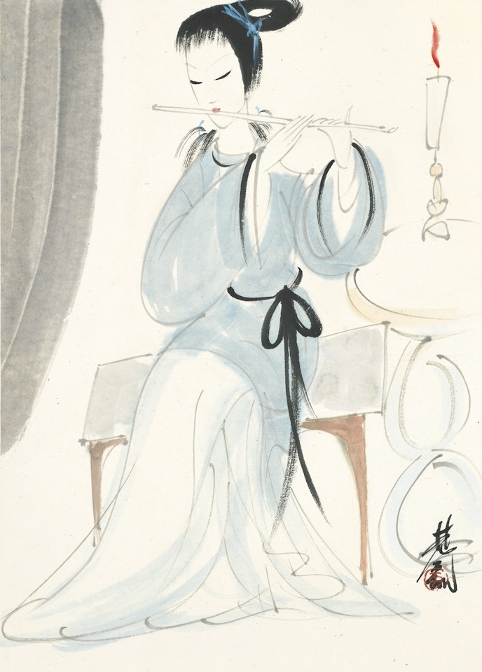 LADY PLAYING FLUTE by Lin Fengmian