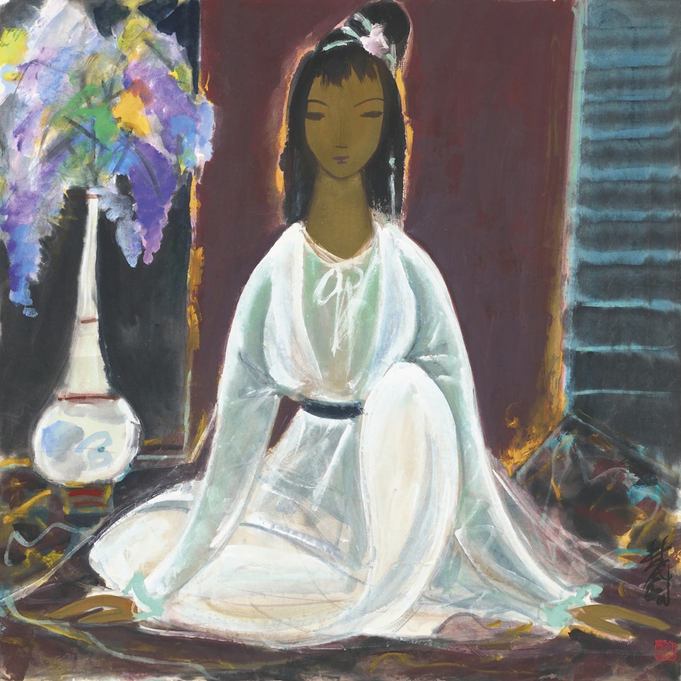 LADY WITH A VASE OF FLOWERS by Lin Fengmian
