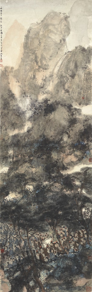 TREKKING OVER MOUNTAINS IN MOONLIGHT by Fu Baoshi