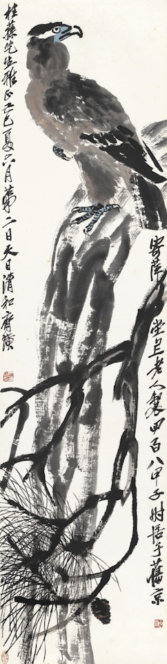 EAGLE PERCHING ON PINE TREE by Qi Baishi