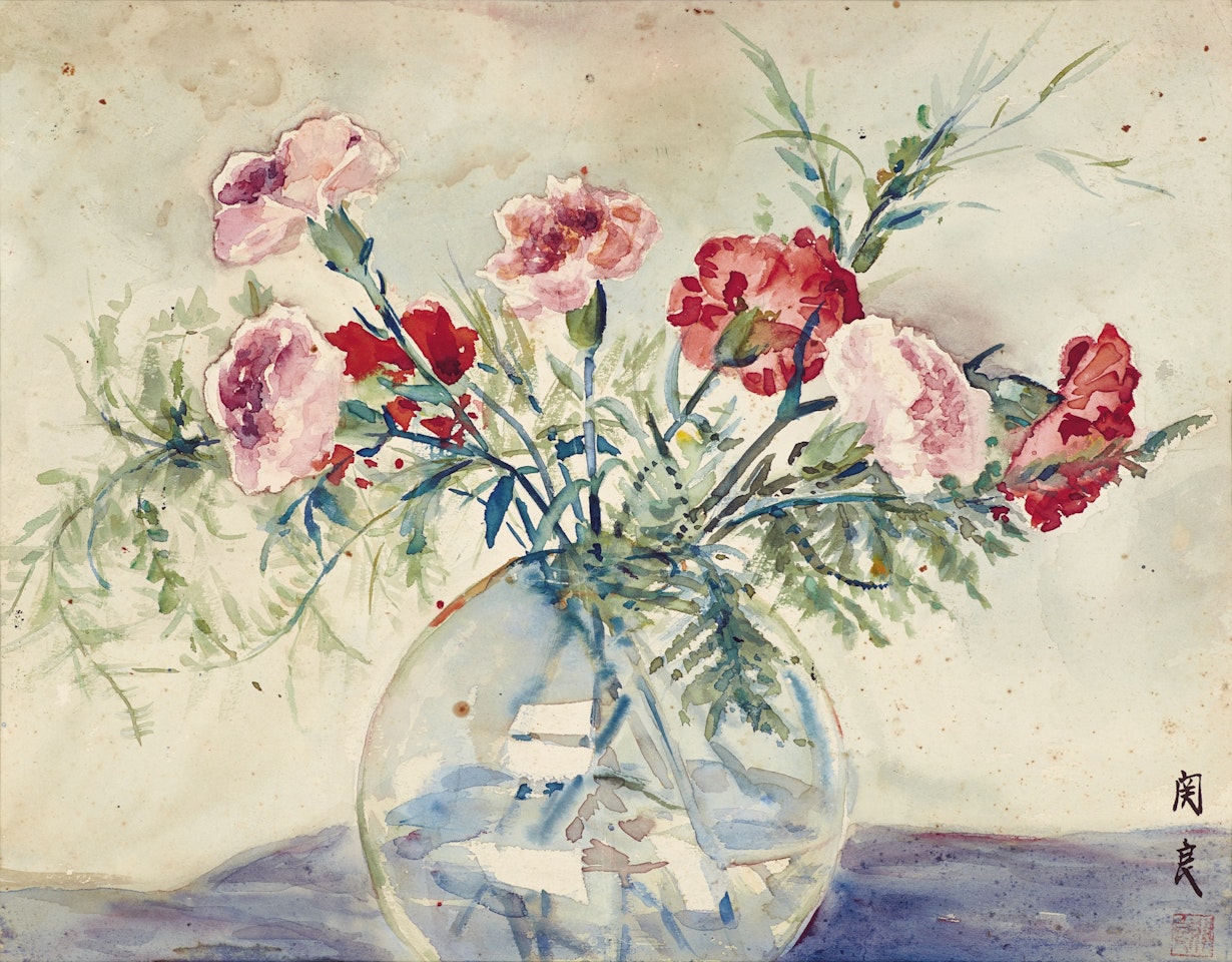 CARNATIONS IN A VASE by Guan Liang