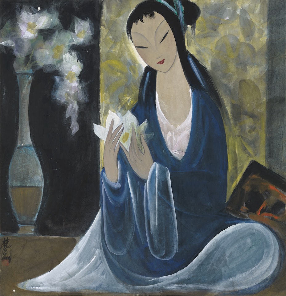 LADY IN BLUE DRESS by Lin Fengmian