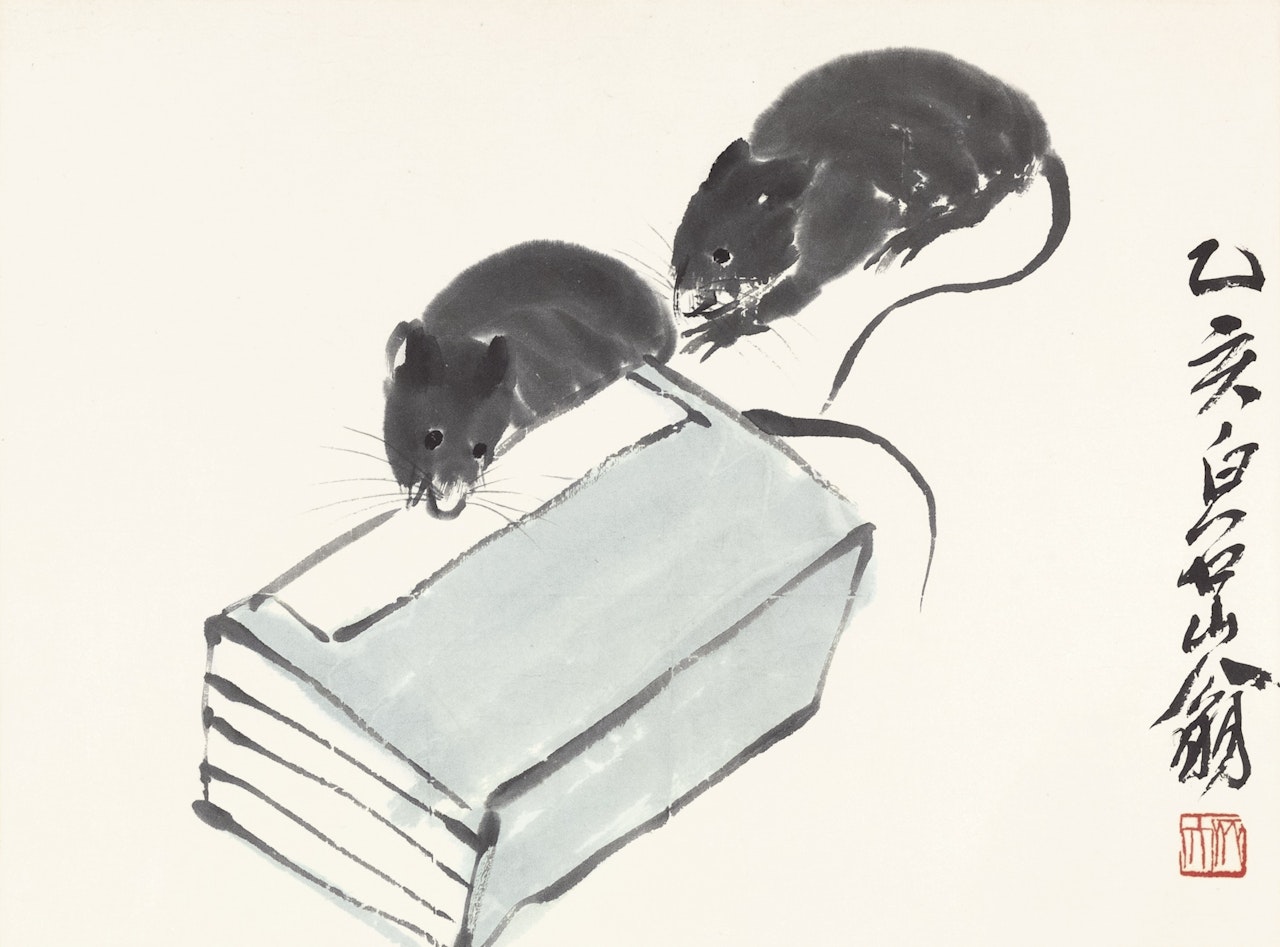 MICE GNAWING BOOKS by Qi Baishi