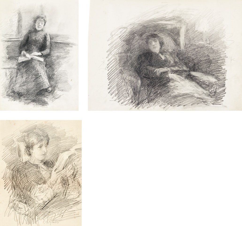 LILY RECLINING; LOLLY READING; A WOMAN DOZING by John Butler Yeats