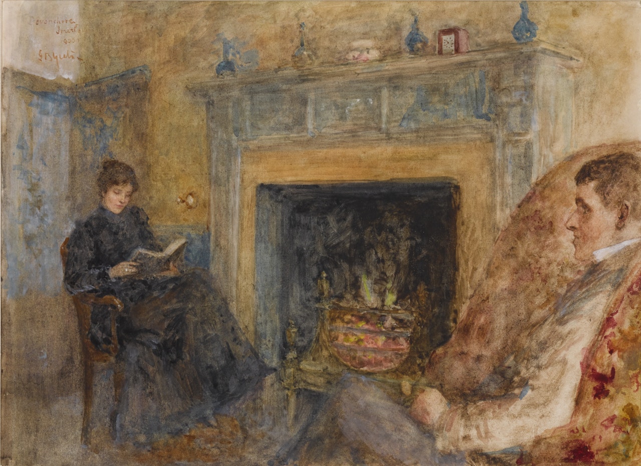 JACK AND COTTIE YEATS BY THE FIREPLACE, SNAILS CASTLE, DEVON by John Butler Yeats