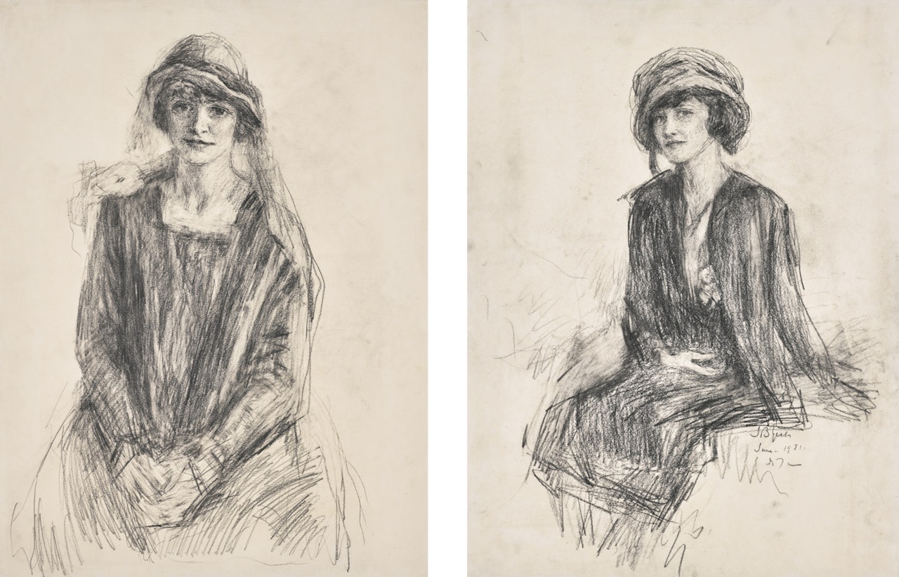 TWO PORTRAITS OF LADIES SEATED by John Butler Yeats