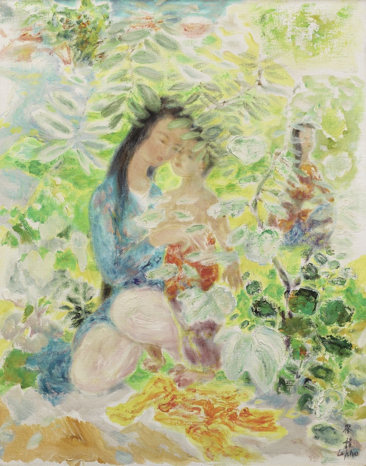 MOTHER AND CHILD IN A GARDEN by Le Pho