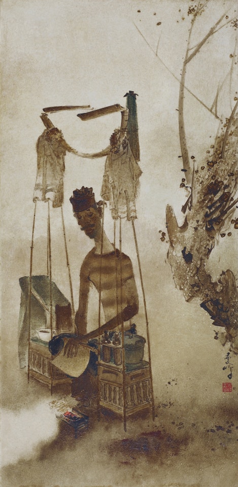 SATAY MAN WITH CLOSED UMBRELLA  by Lee Man Fong