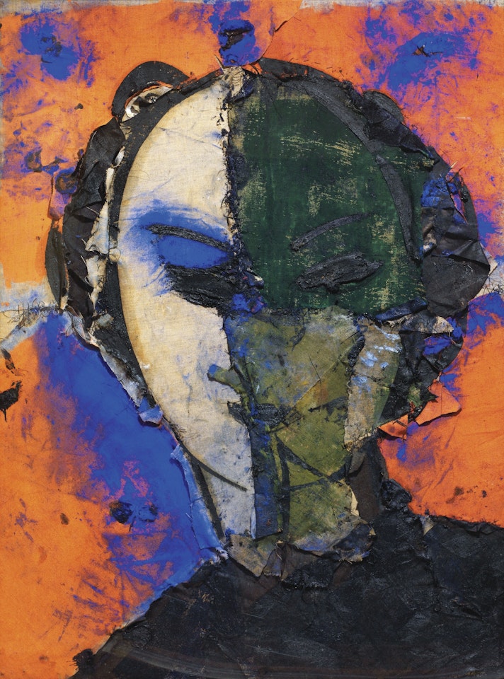 RETRATO CON FONDO NARANJA by Manolo Valdés