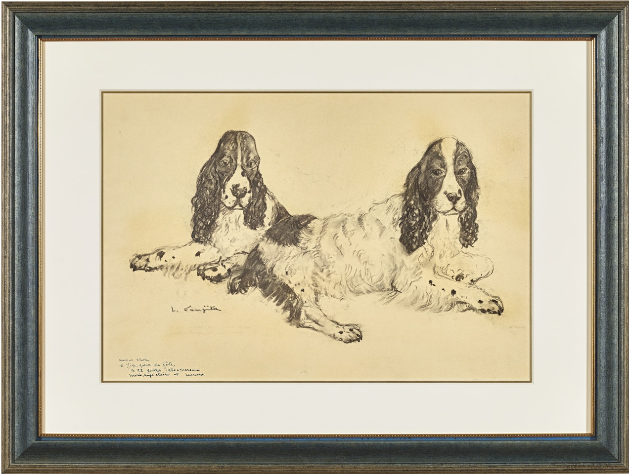 DEUX COCKER SPANIELS by Leonard Tsuguharu Foujita