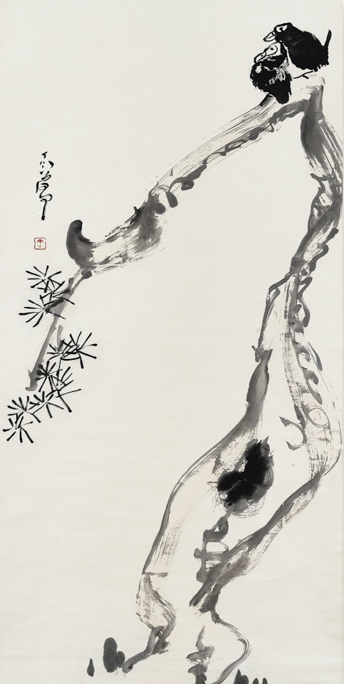 MYNAHS ON PINE TREE by Ding Yanyong