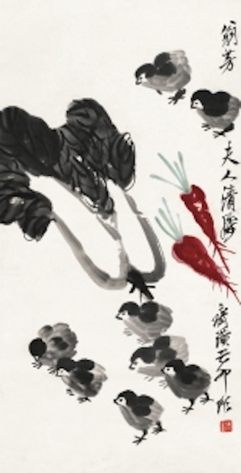 VEGETABLE AMD CHICKEN by Qi Baishi