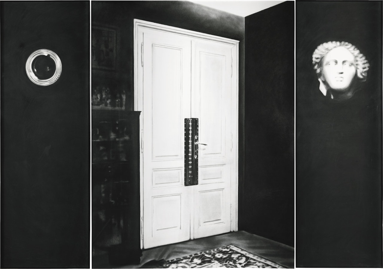 UNTITLED (TRIPTYCH- PEEPHOLE, CONSULTING ROOM DOOR, HEAD FROM SHELF 1938) by Robert Longo