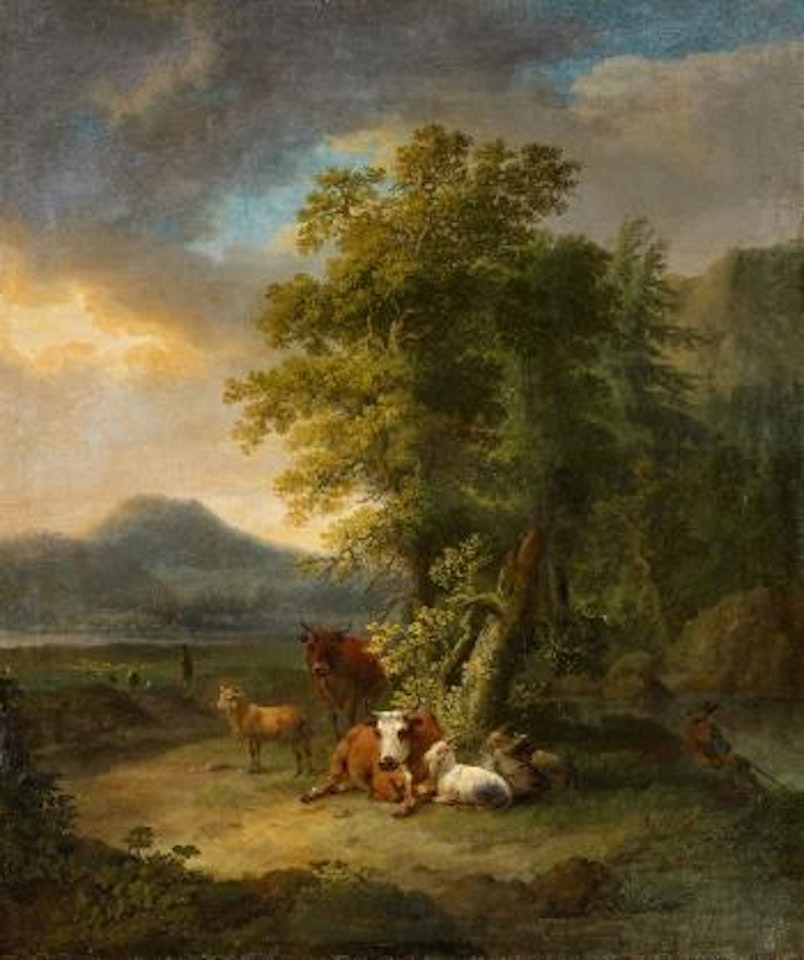 Landscape with animals under a tree ,
1767 by Jacob Philipp Hackert