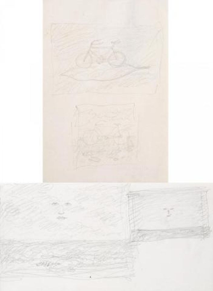 Bundle of two sketches. a) Untitled (Bicycle on one sheet); b) Untitled (Face of the sky) , by René Magritte