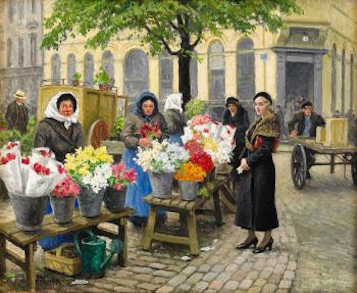 The flower market at Højbro Plads, Copenhagen , by Paul Fischer