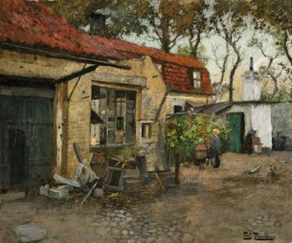 Fransk gårdsinteriør , by Fritz Thaulow