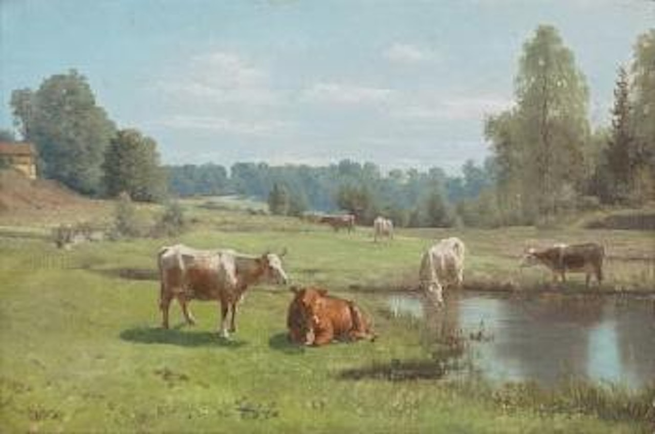 Sommerlandskap med kuer , by Christian Skredsvig