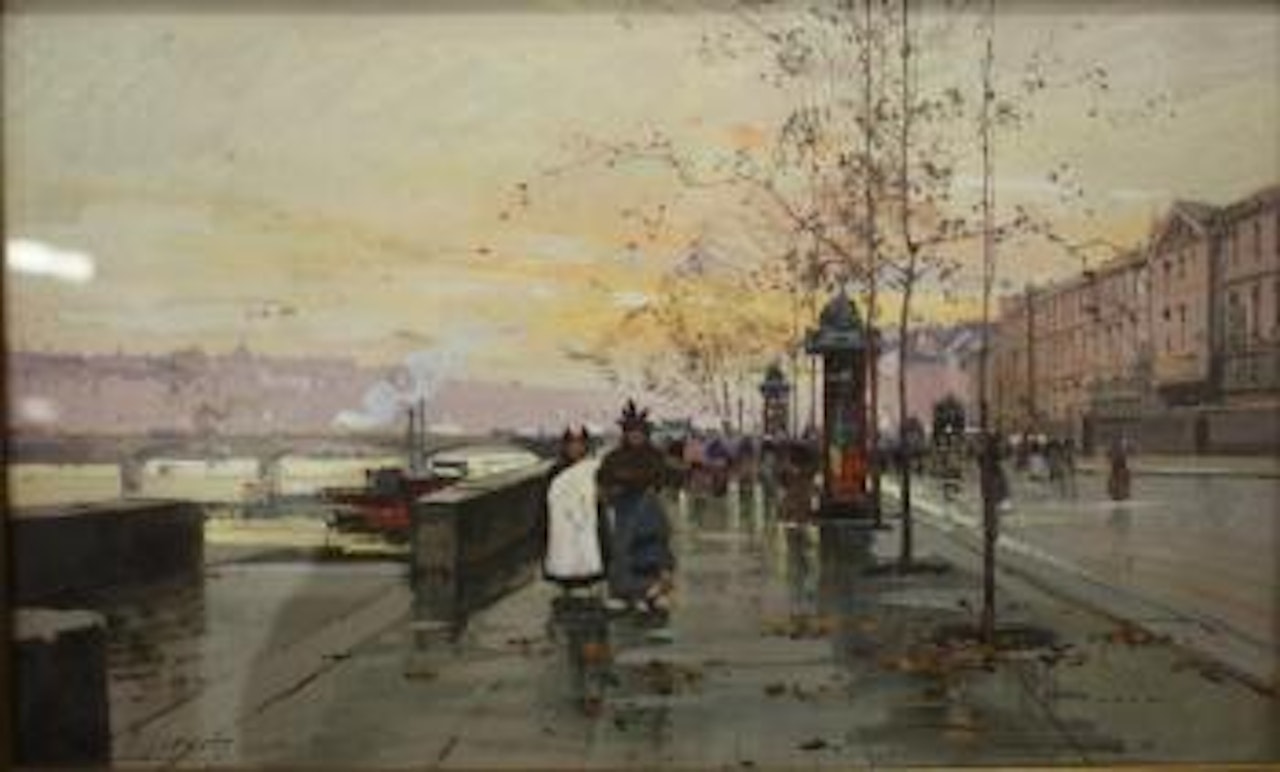 Sur un quai à Paris , by Eugene Galien-Laloue
