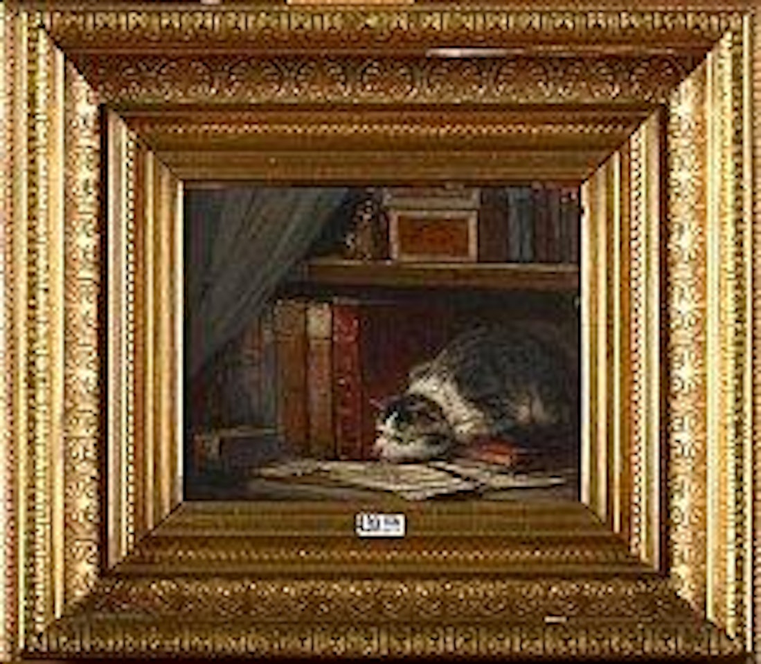 Chat couché sur des livres , by Henriette Ronner-Knip