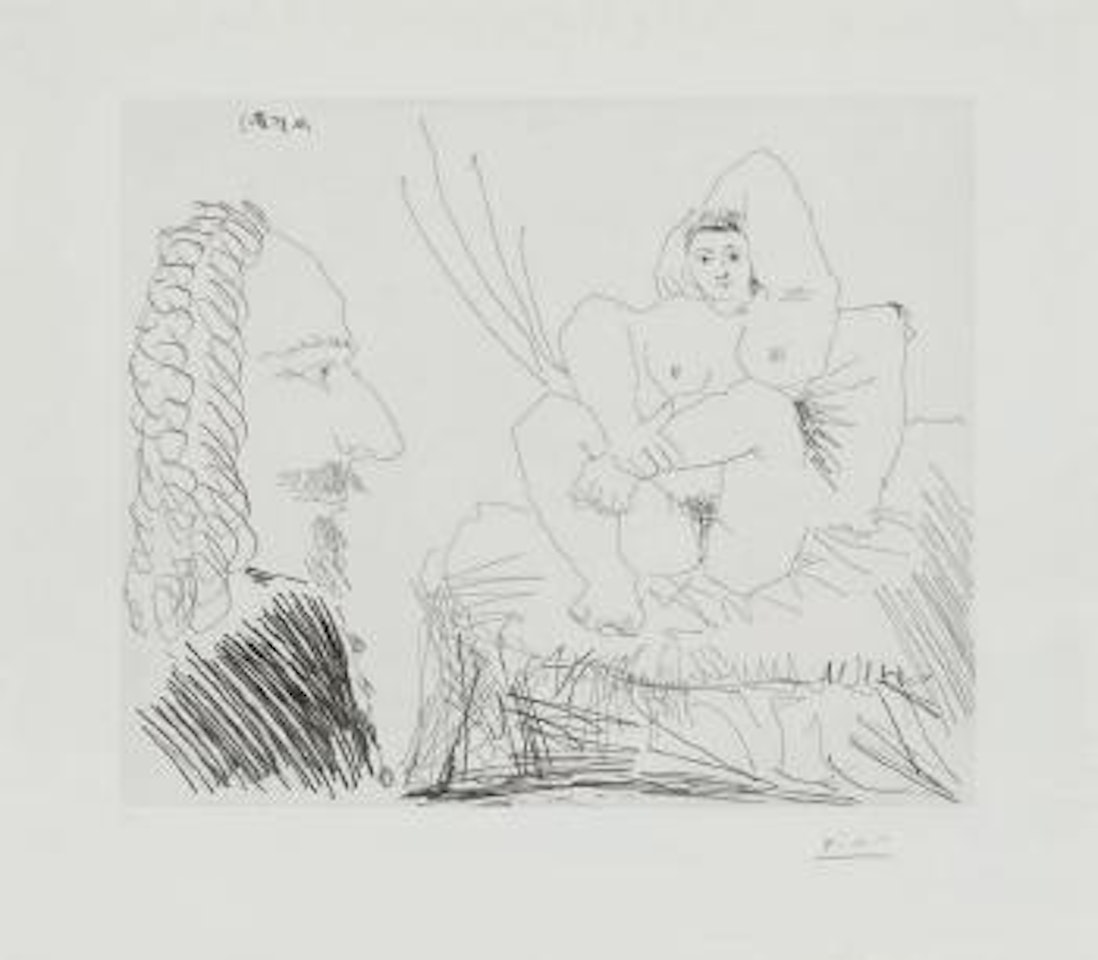 Courtisane au Lit avec un Visiteur ,
1968
,
Printed
1969 by Pablo Picasso