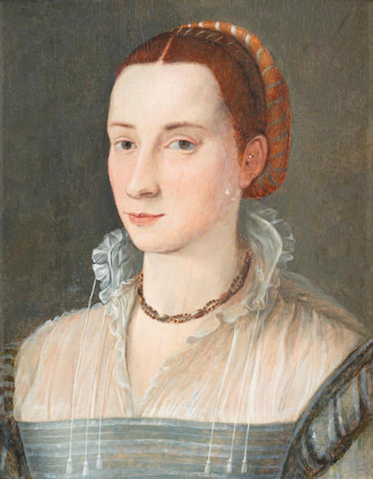 Portrait of a lady, bust-length, in a blue dress by Florentine School
