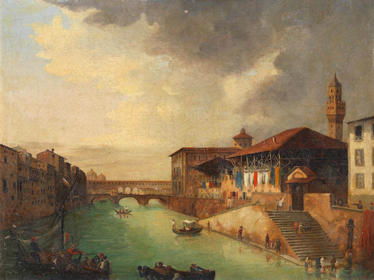 A view of the Arno, Florence, with the Ponte Vecchio by Italian School