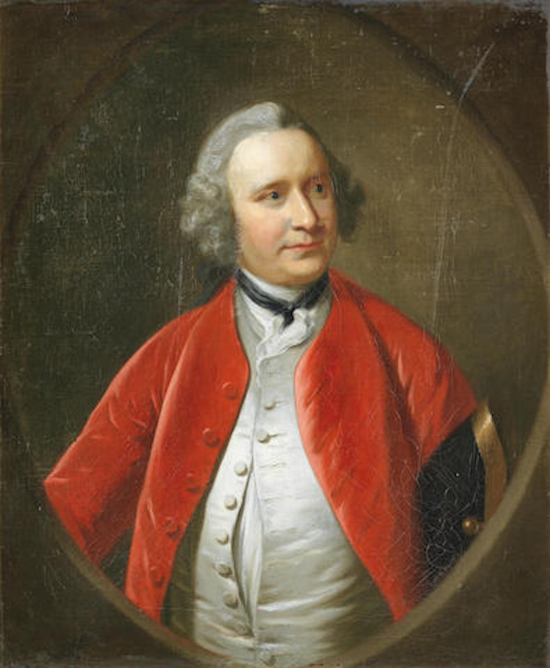 Portrait of a gentleman, traditionally identified as Captain Cook, half-length, in a red coat by English School