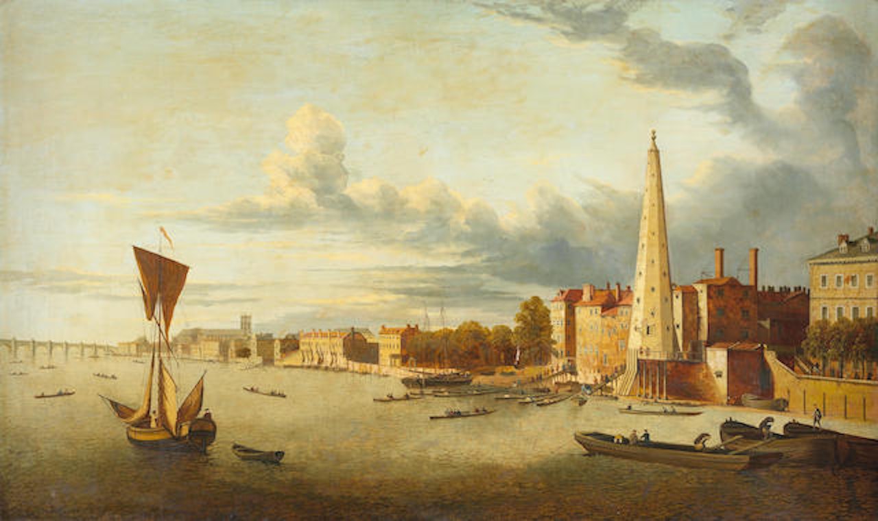 A View of Westminster Bridge with Westminster Abbey beyond; and a View of the York Water Tower and Water Gate with Westminster Bridge and Westminster Abbey beyond by Follower of Canaletto