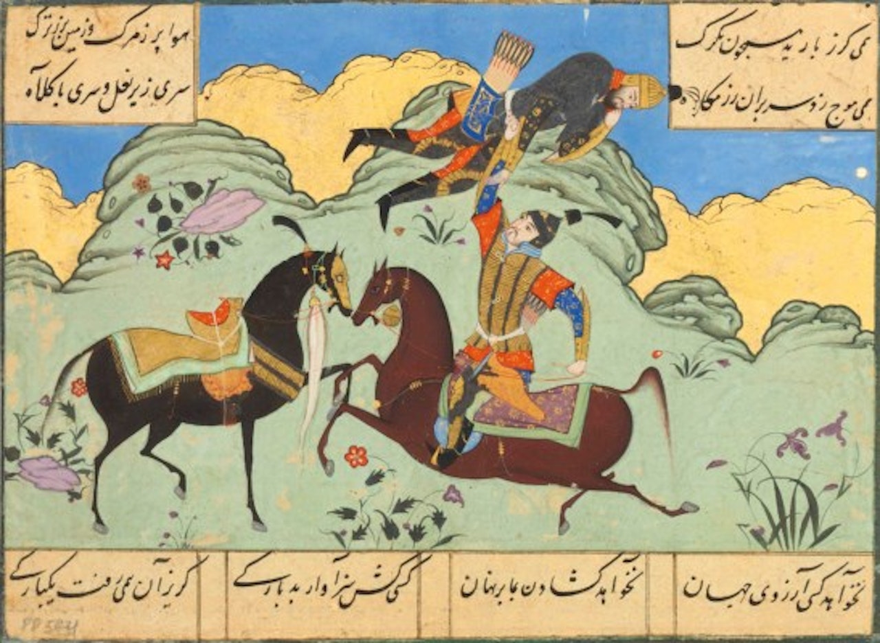 ISFANDIYAR LIFTS KOHROM FROM HIS HORSE by Safavid School