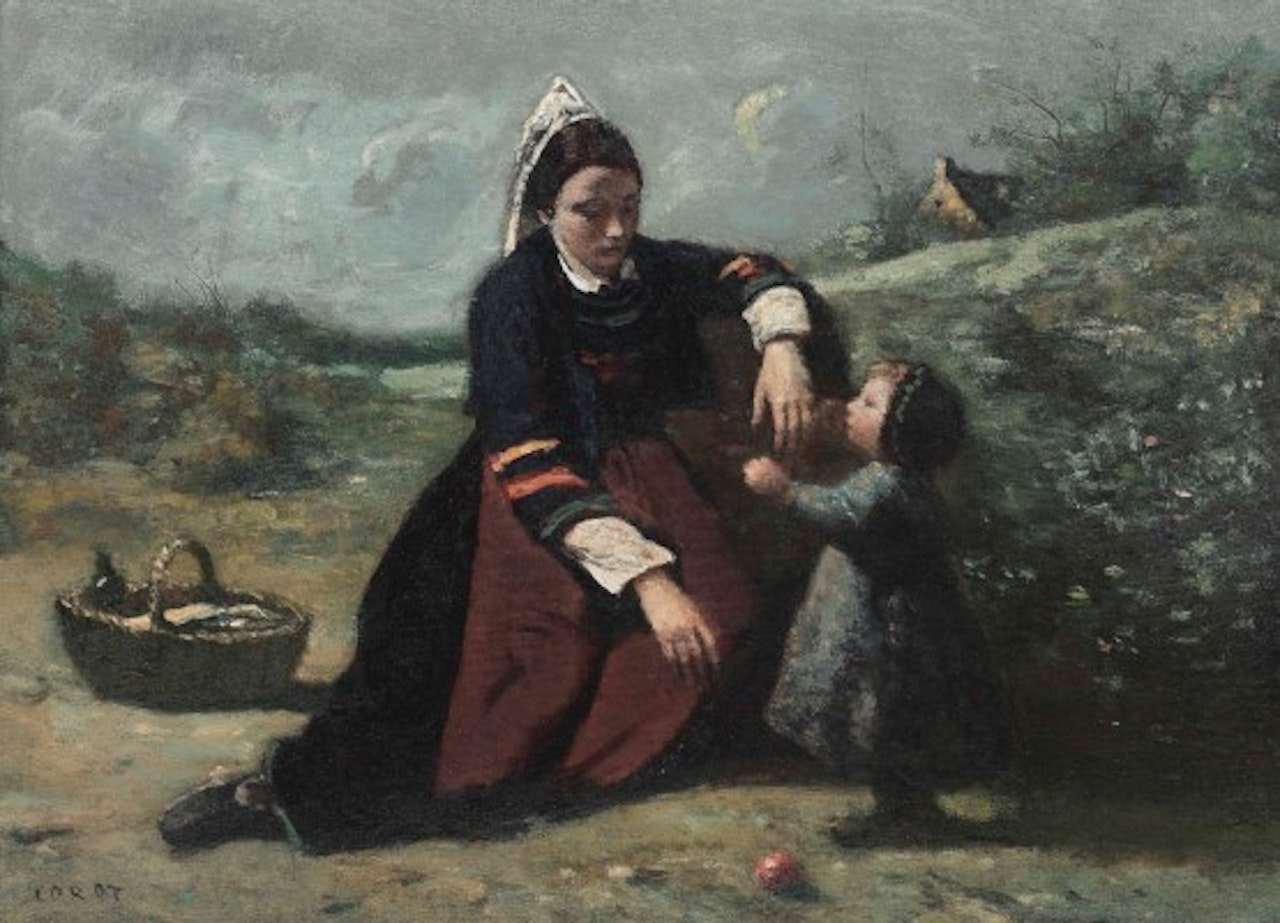 Bretonne avec sa petite fille by Jean Baptiste Camille Corot