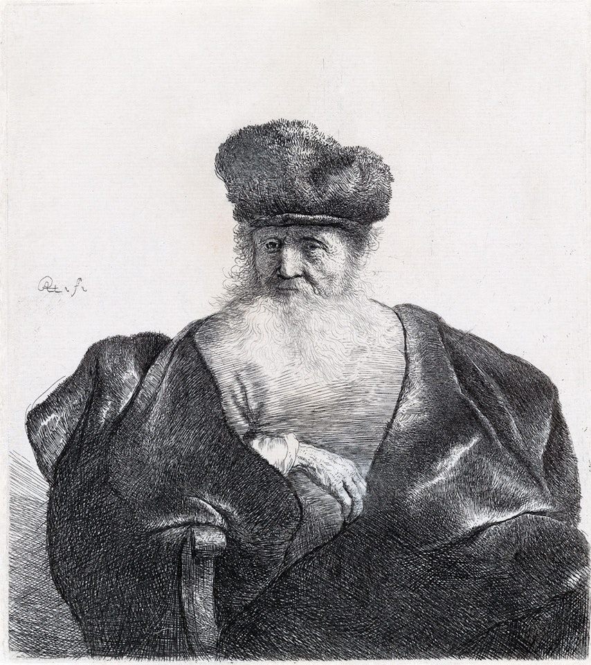 Old Man With Beard, Fur Cap And Velvet Cloak by Attributed to Rembrandt Harmensz van Rijn