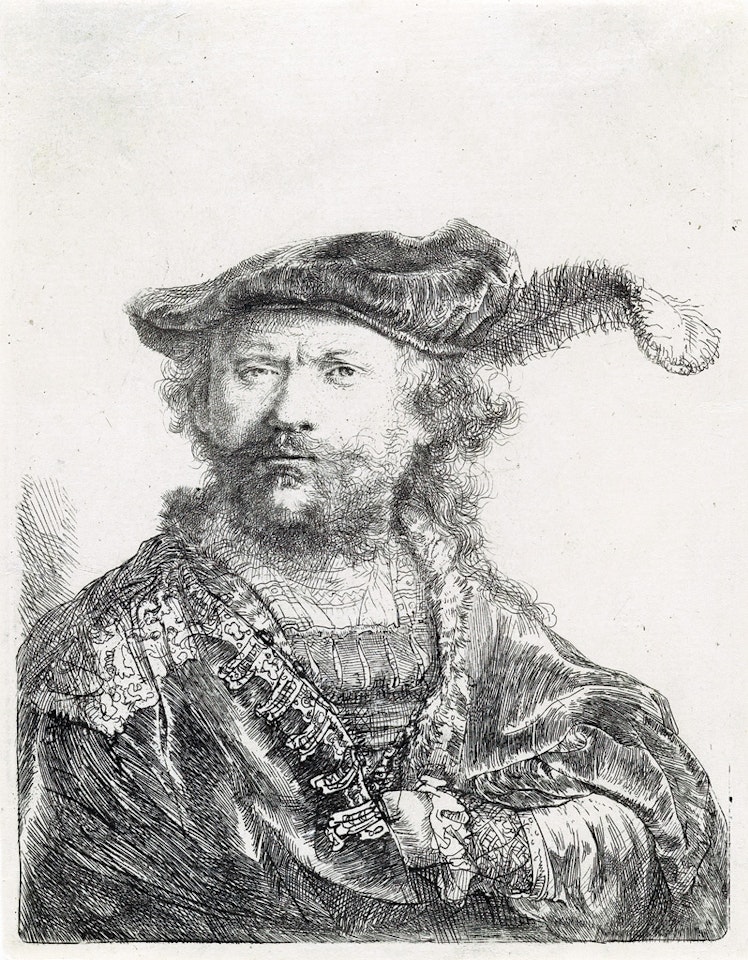 Self Portrait In A Velvet Cap And Plume by Attributed to Rembrandt Harmensz van Rijn