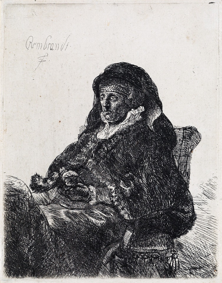 The Artist's Mother Seated, In A Widow's Dress And Black Gloves by Attributed to Rembrandt Harmensz van Rijn