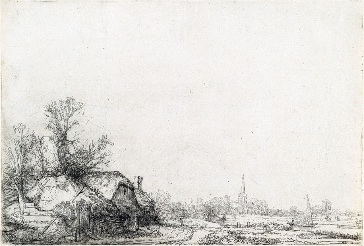 Cottages Beside A Canal: A View Of Diemen by Attributed to Rembrandt Harmensz van Rijn
