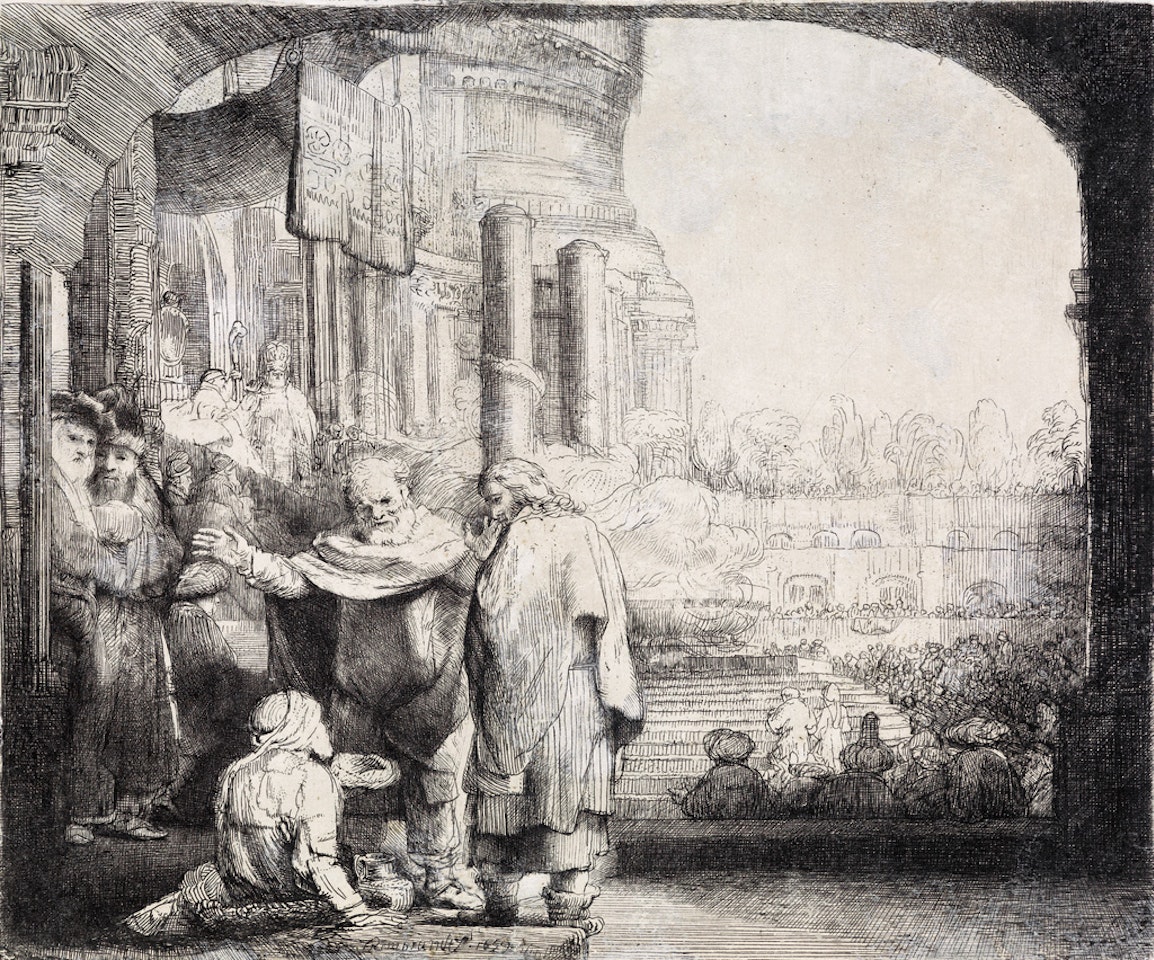 Peter And John Healing The Cripple At The Gate Of The Temple by Attributed to Rembrandt Harmensz van Rijn