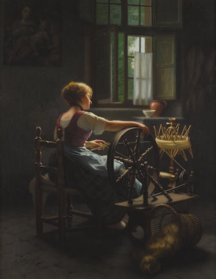 A maiden at work by Giovanni Battista Torriglia
