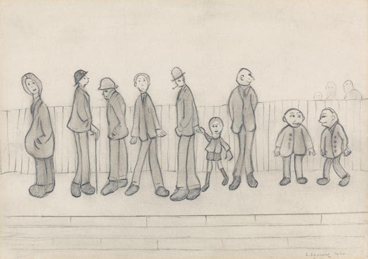 People by a fence by Laurence Stephen Lowry
