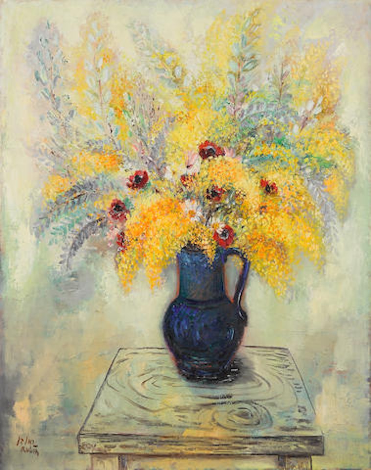 Mimosas in Persian vase by Reuven Rubin
