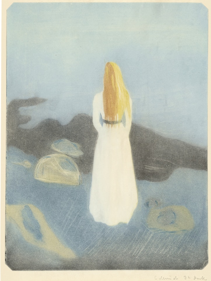 YOUNG WOMAN ON THE BEACH. THE LONELY ONE (SCH. 42; W. 49) by Edvard Munch
