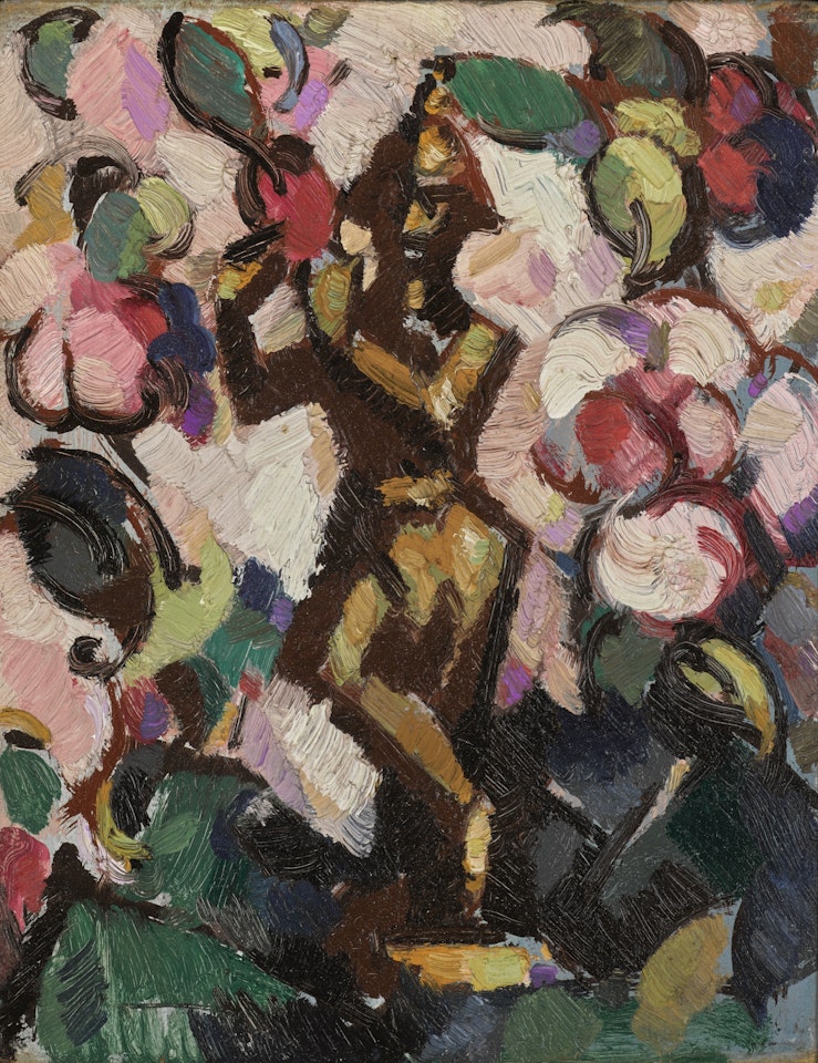 STATUETTE AMONG BLOSSOMS by John Duncan Fergusson