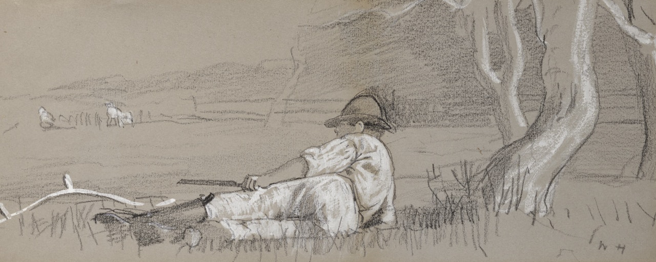 NOON-DAY REST AND TWO MEN SCYTHING: A DOUBLE-SIDED DRAWING by Winslow Homer