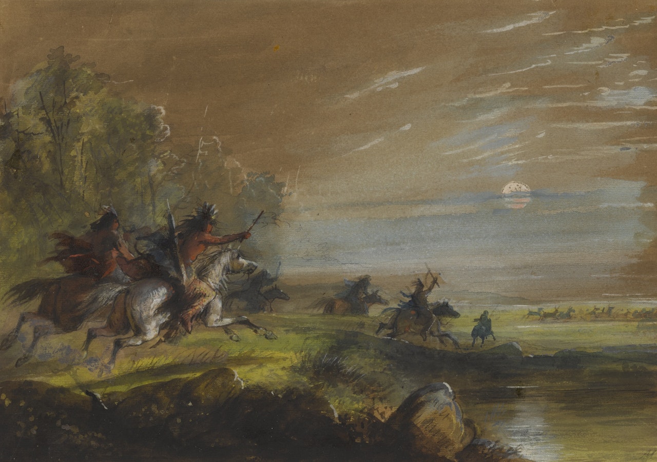 HUNTING ELK BY MOONLIGHT by Alfred Jacob Miller