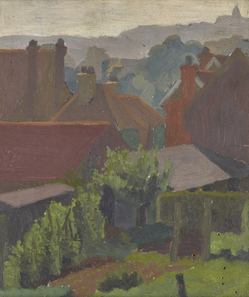 BACKS OF GARDENS, OXTED, SURREY by Charles Ginner